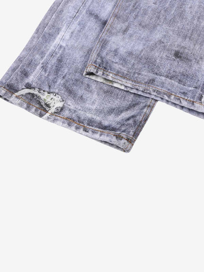 3D Graphic Distressed Wide-Leg Jeans