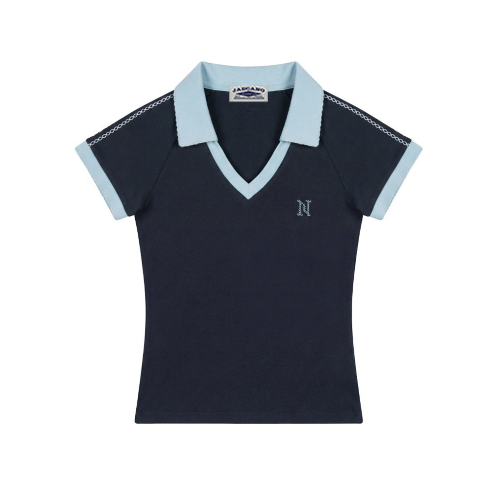 Sporty V-Neck Polo Top