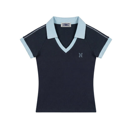 Sporty V-Neck Polo Top
