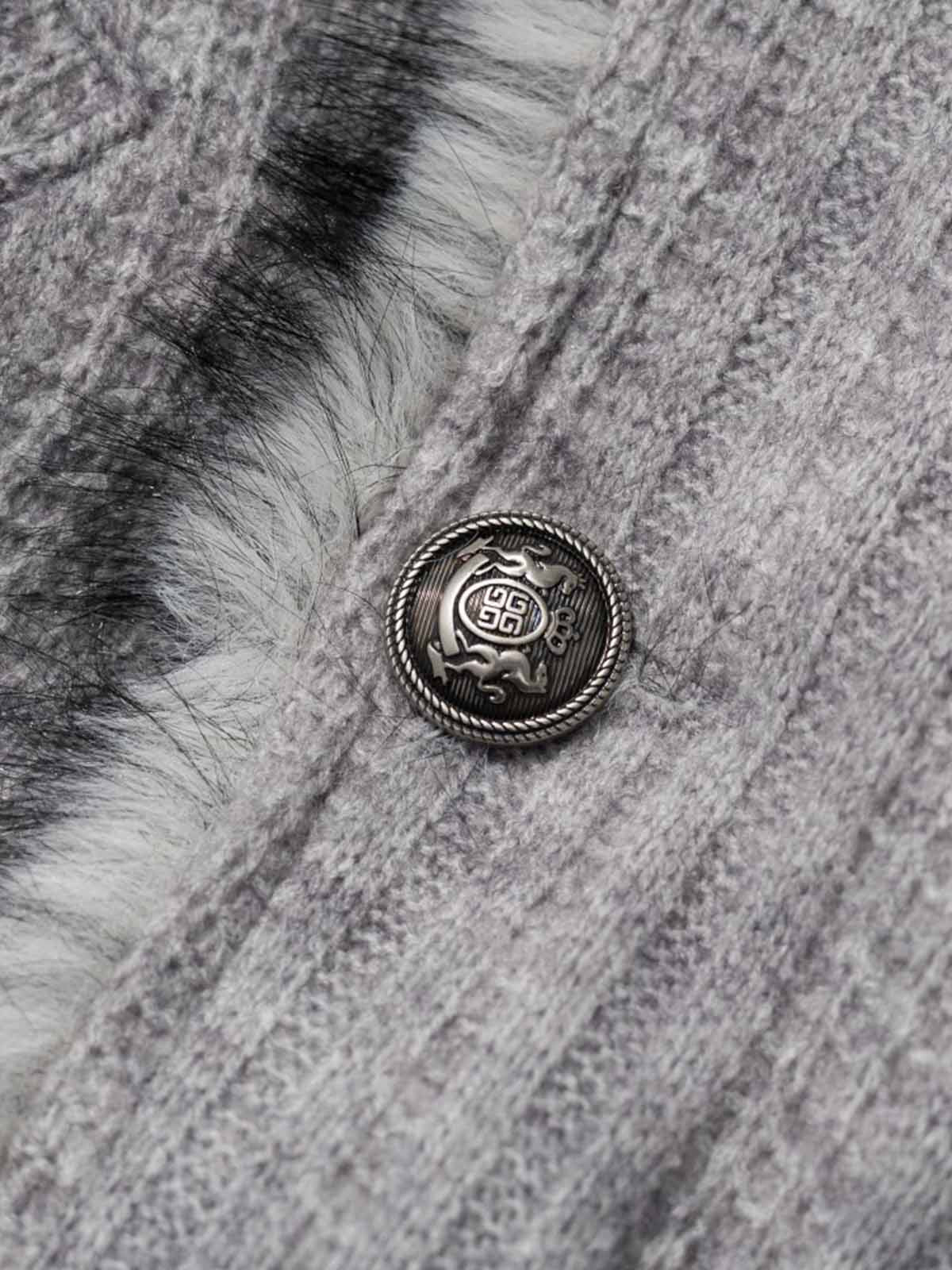 Striped Faux-Fur Collar Puffer Coat; Flower Ash / S, Flower Ash / M, Flower Ash / L, Flower Ash / XL