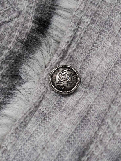 Striped Faux-Fur Collar Puffer Coat; Flower Ash / S, Flower Ash / M, Flower Ash / L, Flower Ash / XL