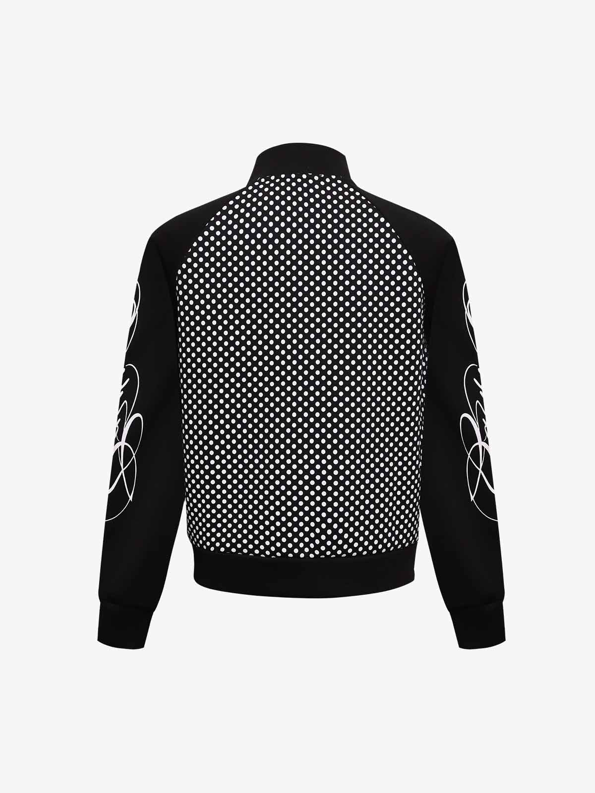 Polka-Dot Script Graphic Jacket; Black / M, Black / L, Black / XL