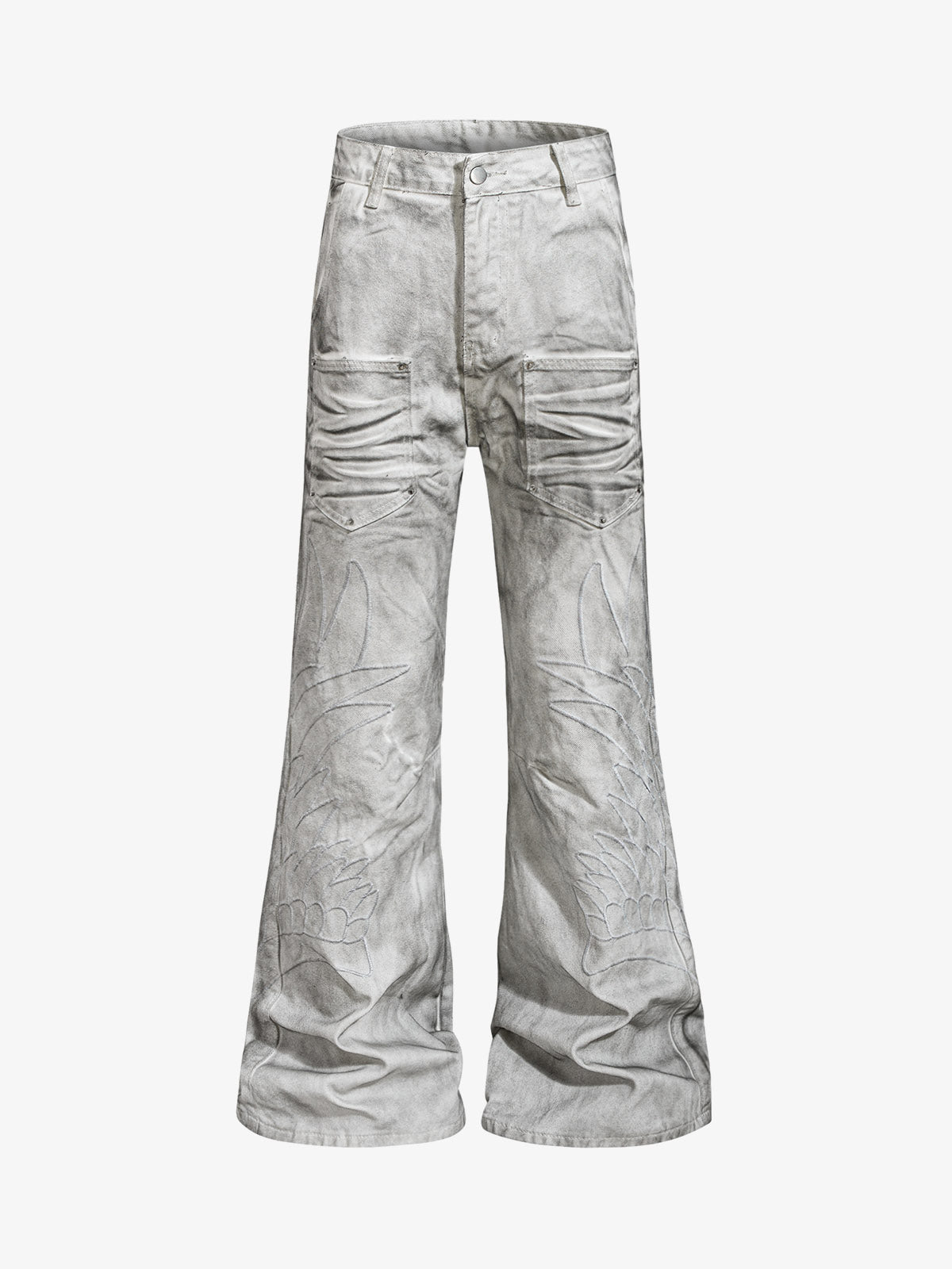 Heavy-duty Waxed Flared Jeans; White / S, White / M, White / L, White / XL, White / 2XL