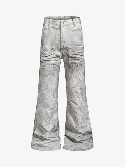 Heavy-duty Waxed Flared Jeans; White / S, White / M, White / L, White / XL, White / 2XL