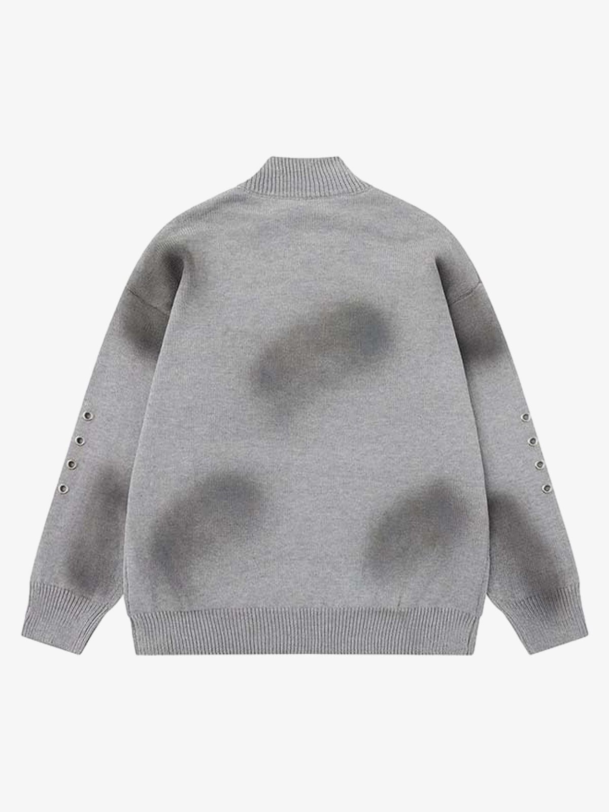 86 Graphic Eyelet Zip Knit Cardigan; Gray / S, Gray / M, Gray / L, Gray / XL