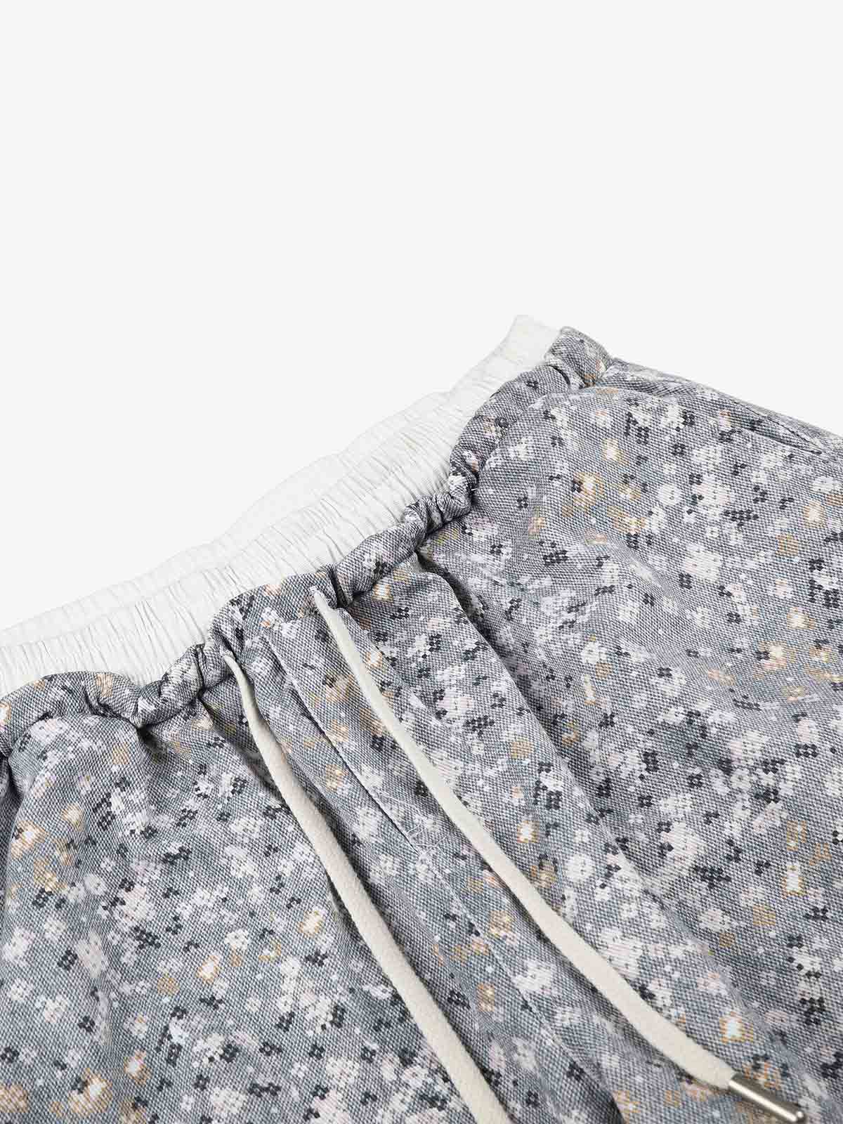 Floral Graphic Drawstring Wide-Leg Pants; Gray / S, Gray / M, Gray / L, Gray / XL