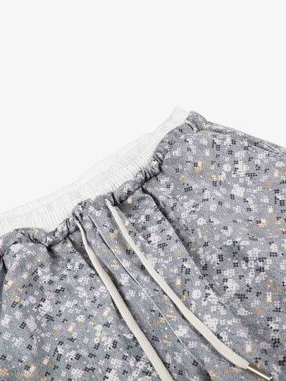 Floral Graphic Drawstring Wide-Leg Pants; Gray / S, Gray / M, Gray / L, Gray / XL