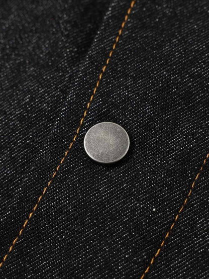 Stand Collar Clasp Detail Denim Jacket; Black / S