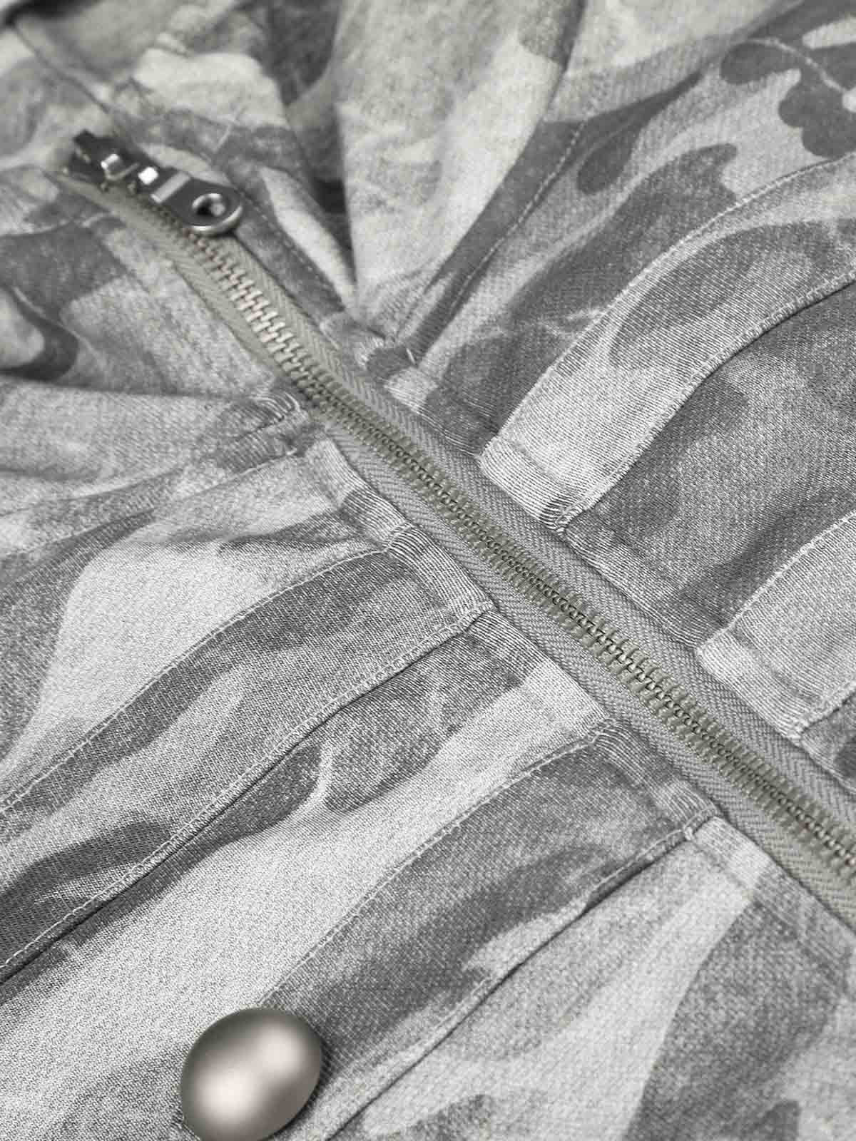 Studded Camo Hooded Sweatshirt Jacket; Light Grey / S, Light Grey / M, Light Grey / L, Light Grey / XL