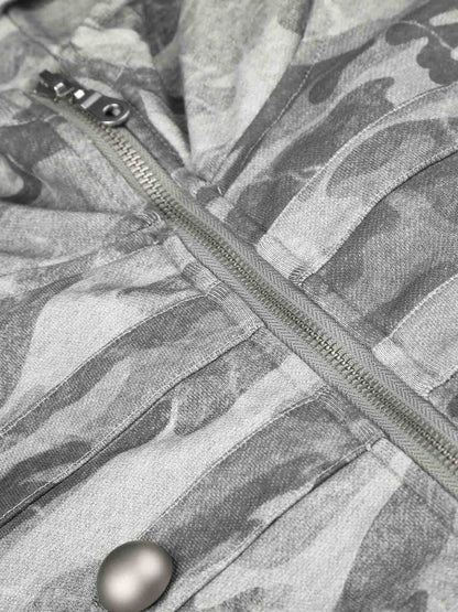 Studded Camo Hooded Sweatshirt Jacket; Light Grey / S, Light Grey / M, Light Grey / L, Light Grey / XL