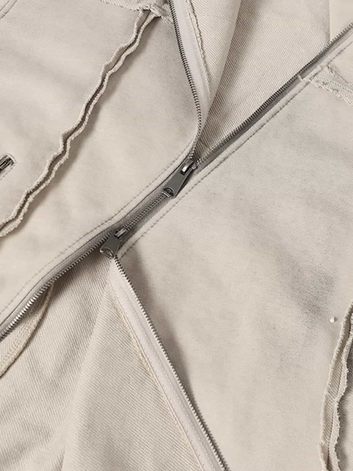 Retro Asymmetric Zip Up Deconstructed Hoodie; Apricot / S, Apricot / M, Apricot / L, Apricot / XL