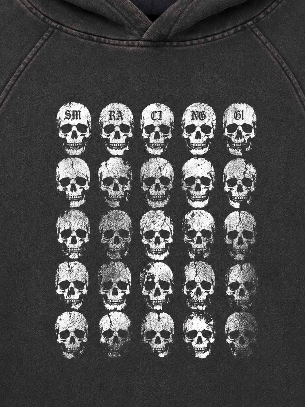 Skull Matrix Discharge-Print Washed Hoodie; Washed Black Gold / M, Washed Black Gold / L, Washed Black Gold / XL, Washed Black Gold / 2XL