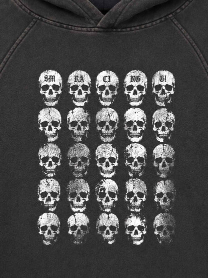 Skull Matrix Discharge-Print Washed Hoodie; Washed Black Gold / M, Washed Black Gold / L, Washed Black Gold / XL, Washed Black Gold / 2XL