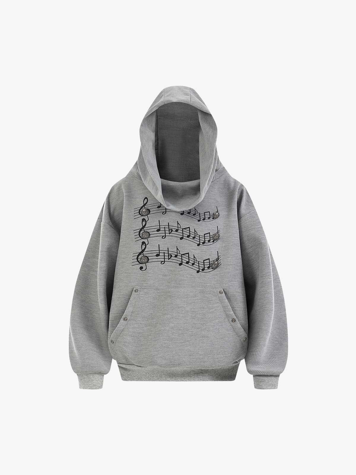 Lightweight Musical Note Print Waffle Hoodie