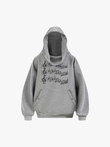 Lightweight Musical Note Print Waffle Hoodie