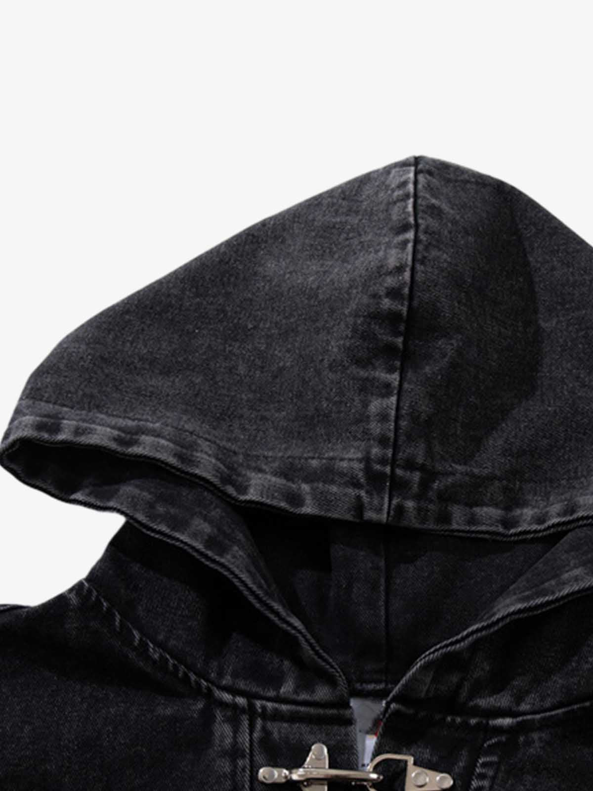 Denim Hoodie with Metal Toggle Closure Black Oversized Sweatshirt; Black / M, Black / L, Black / XL