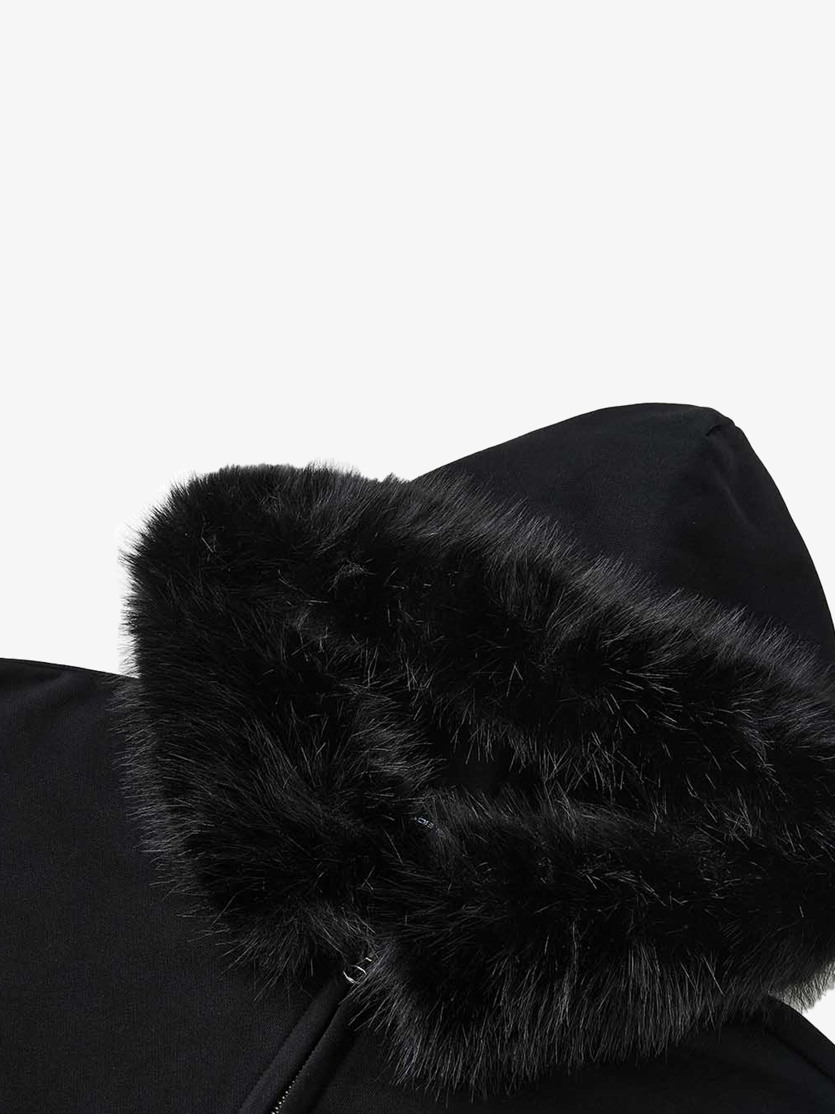 Fur-Trim Sleeve Graphic Zip Hoodie; Black / M, Black / L, Black / XL, Black / 2XL