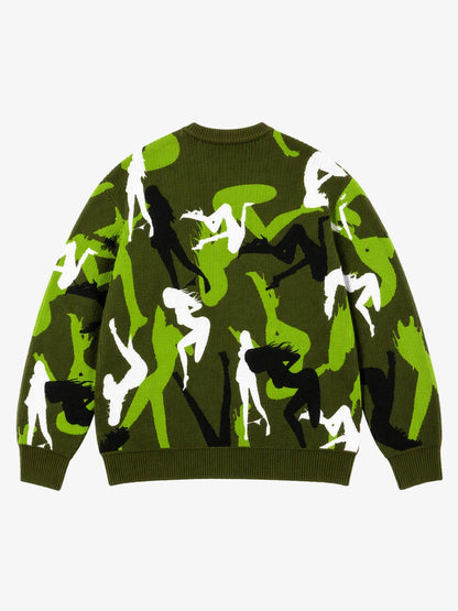 Abstract Camo Graphic Cropped Boxy Knit Sweater; Green / S, Green / M, Green / L, Green / XL, Green / 2XL