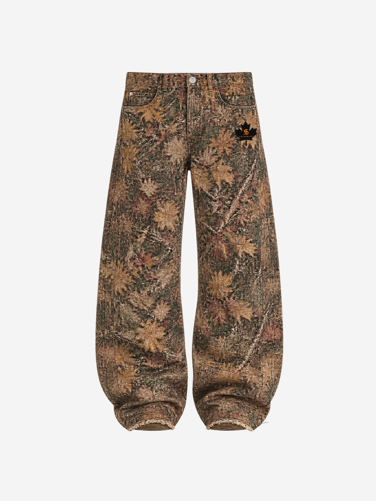 Maple Leaf Embroidered 3D Graphic Baggy Pants