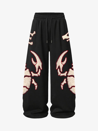 Scorpion Skeleton Terry Embroidered Wide-Leg Sweatpants; Black / S, Black / M, Black / L, Black / XL, Black / 2XL