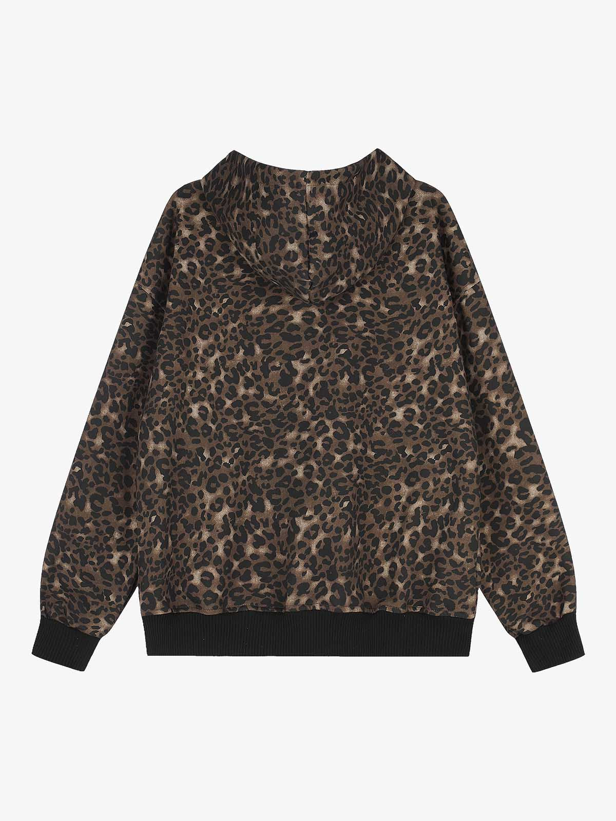 Distressed Napoleon Boxy Fit Zip-Up Hoodie; Leopard / M, Leopard / L, Leopard / XL