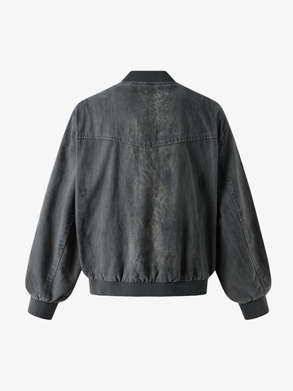 Leopard Distressed Bomber Jacket; Gray / S, Gray / M, Gray / L, Gray / XL