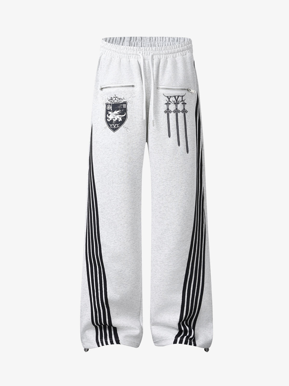 Crest & Sword Graphic Side Stripe Sweatpants; Flower Ash / L, Flower Ash / XL, Flower Ash / 2XL