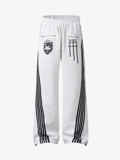Crest & Sword Graphic Side Stripe Sweatpants; Flower Ash / L, Flower Ash / XL, Flower Ash / 2XL