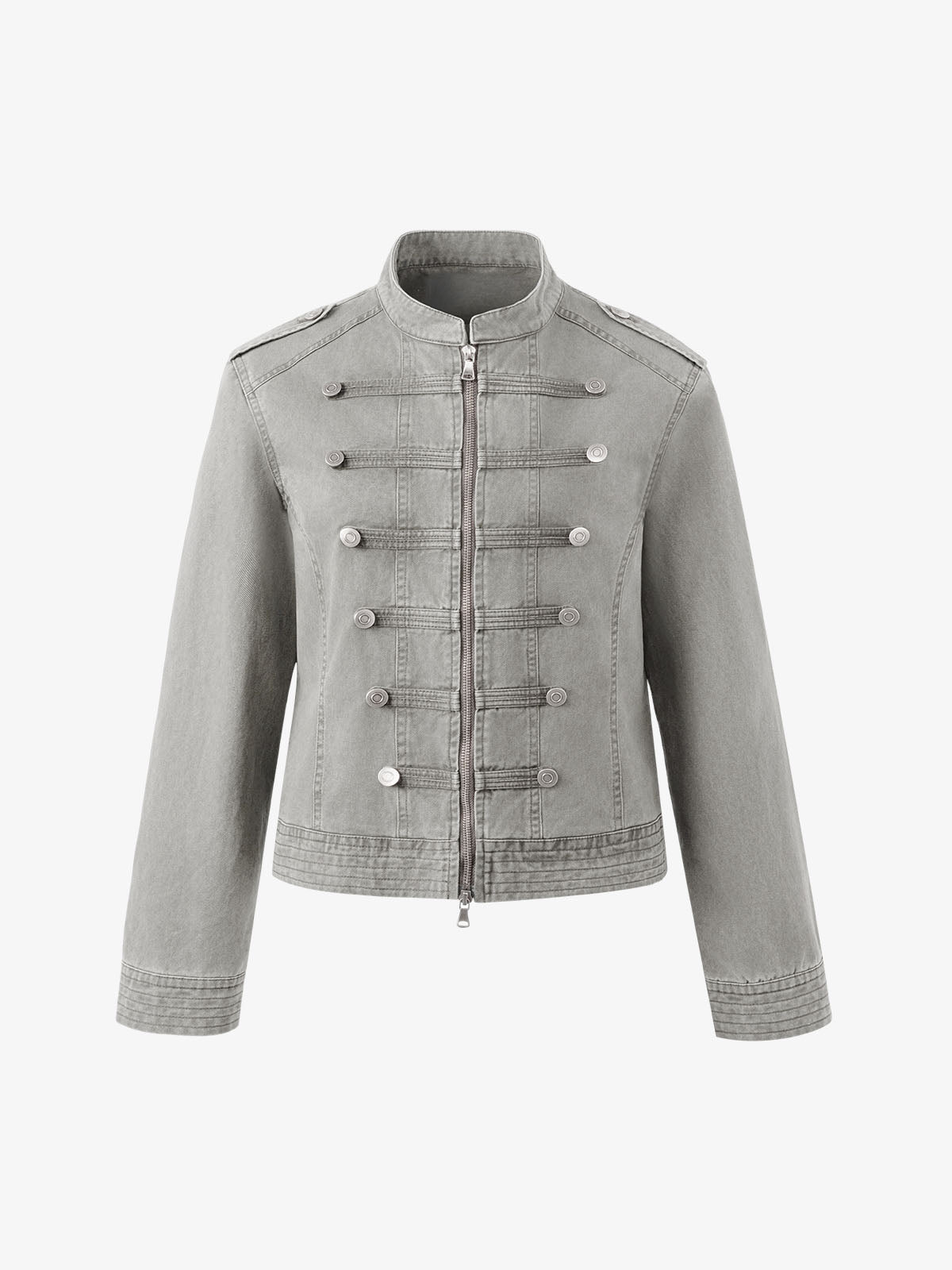 Military Napoleon Button Slim Jacket; Gray / S, Gray / M, Gray / L, Gray / XL