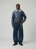 Ruffled Waist Wide-Leg Denim Jeans