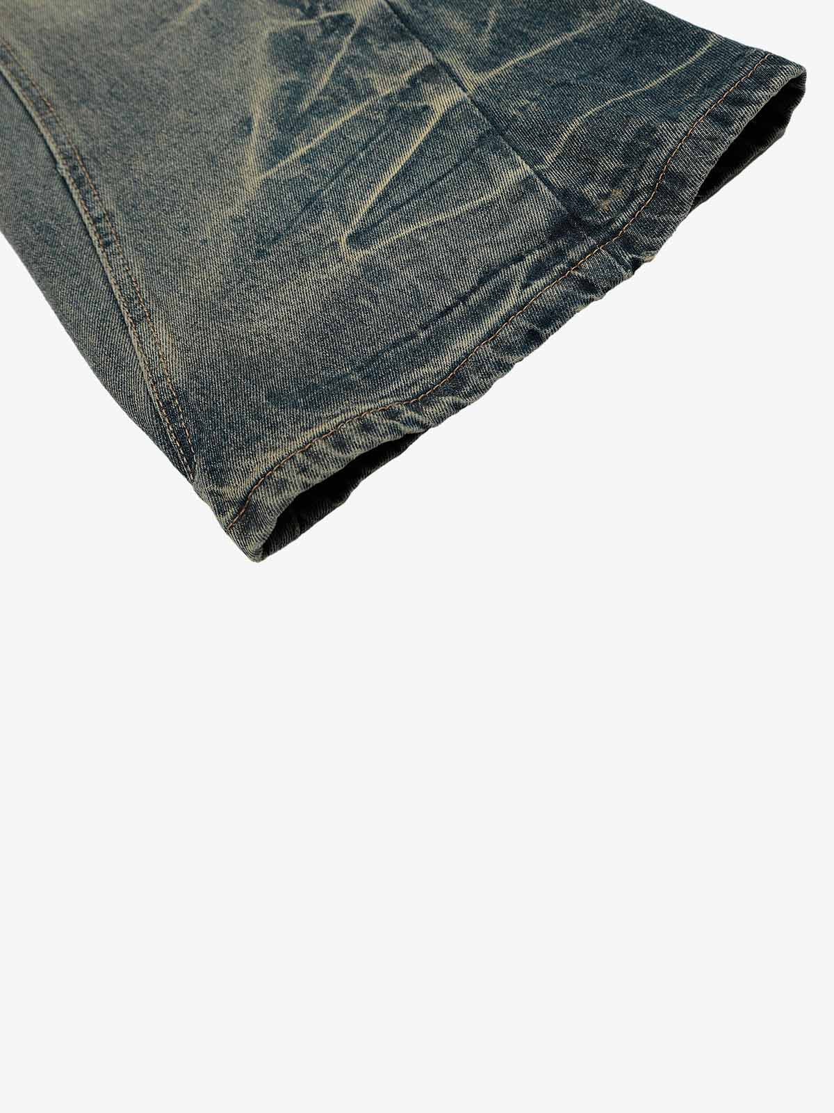 Washed Floral Graphic Flared Jeans; Blue / S, Blue / M, Blue / L, Blue / XL, Blue / 2XL