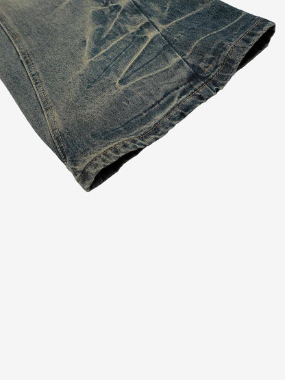 Washed Floral Graphic Flared Jeans; Blue / S, Blue / M, Blue / L, Blue / XL, Blue / 2XL