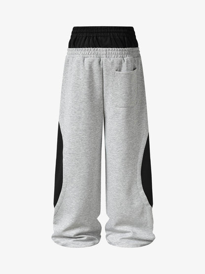 Layered Double-Waistband Wide-Leg Sweatpants; Flower Ash / S, Flower Ash / M, Flower Ash / L, Flower Ash / XL, Flower Ash / 2XL