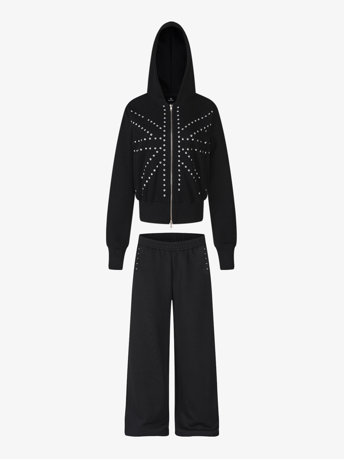 Studded Detail Cropped Set; Black / S, Black / M, Black / L