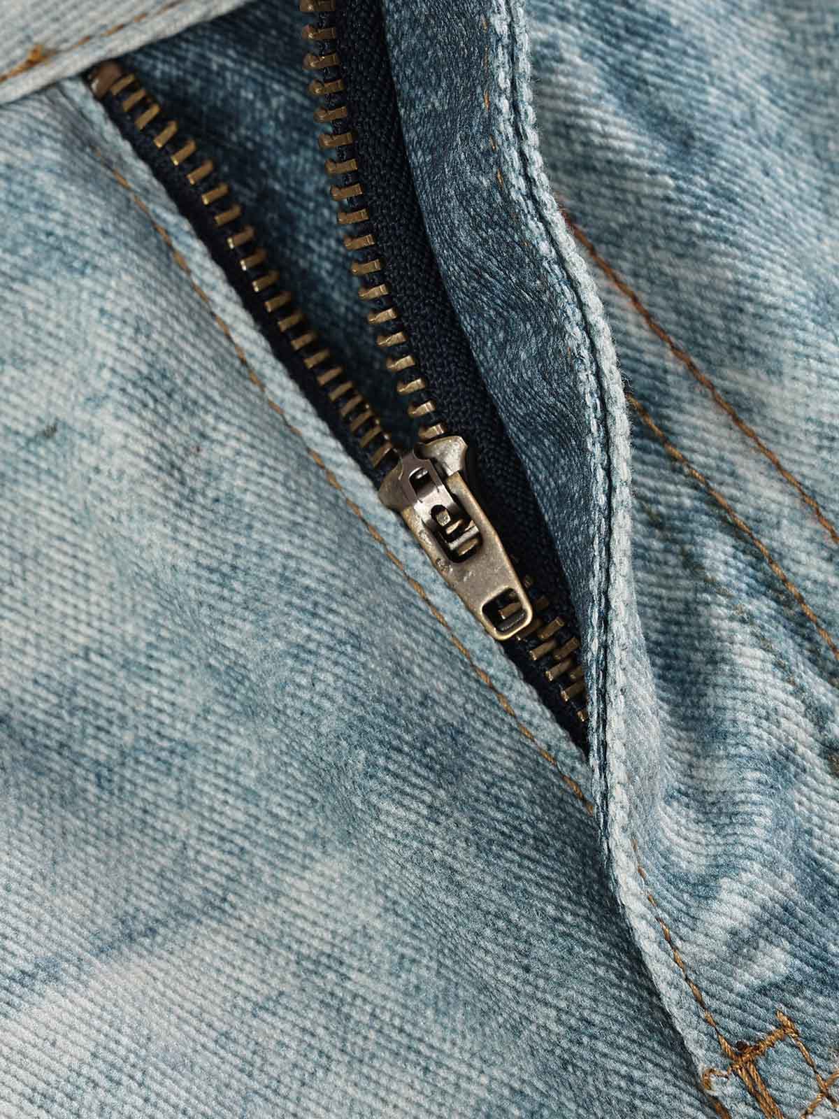 3D Grid Patchwork Distressed Jeans