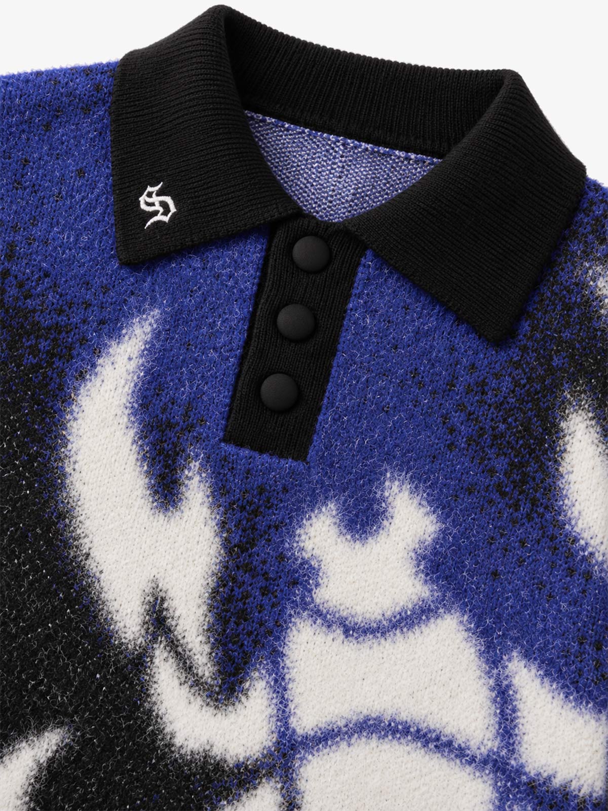 Abstract Spray Graphic Jacquard Knit Polo Sweater; Purple / S, Purple / M, Purple / L, Purple / XL, Purple / 2XL