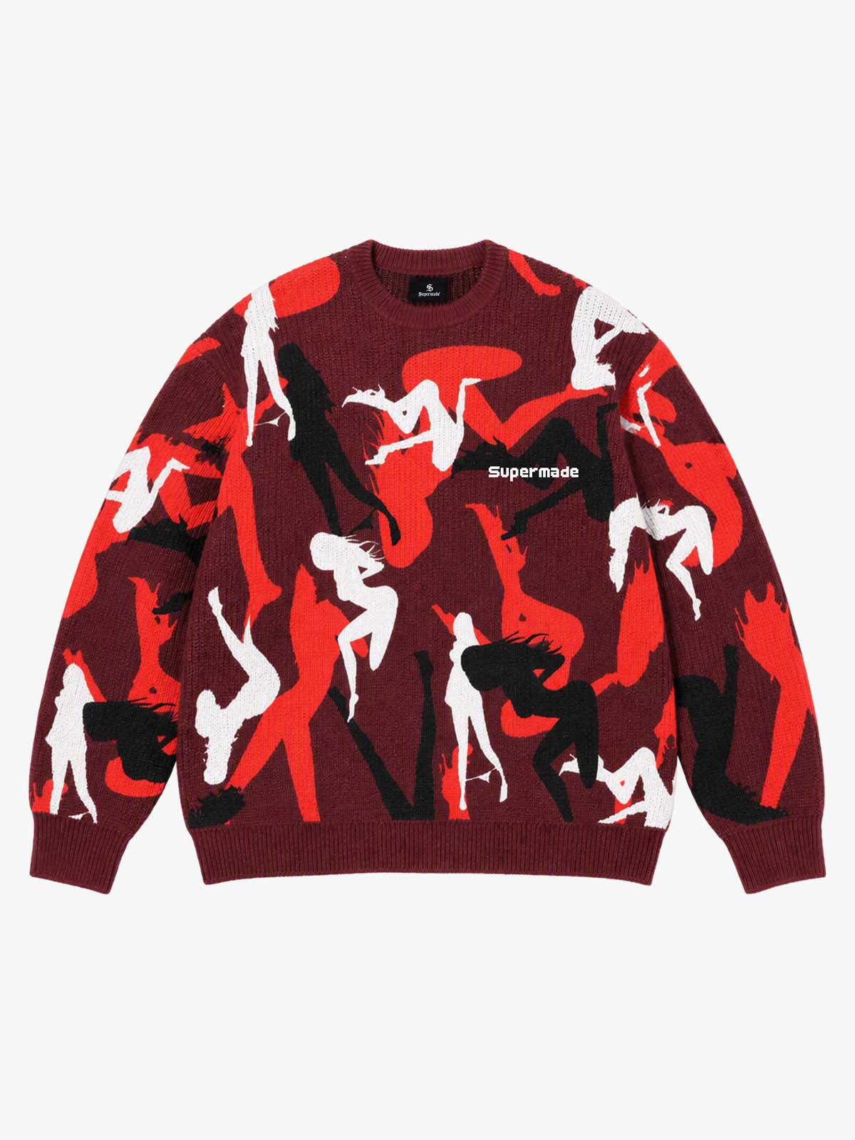 Abstract Camo Graphic Cropped Boxy Knit Sweater; Red / S, Red / M, Red / L, Red / XL, Red / 2XL