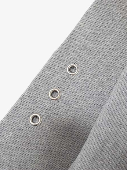 86 Graphic Eyelet Zip Knit Cardigan; Gray / S, Gray / M, Gray / L, Gray / XL