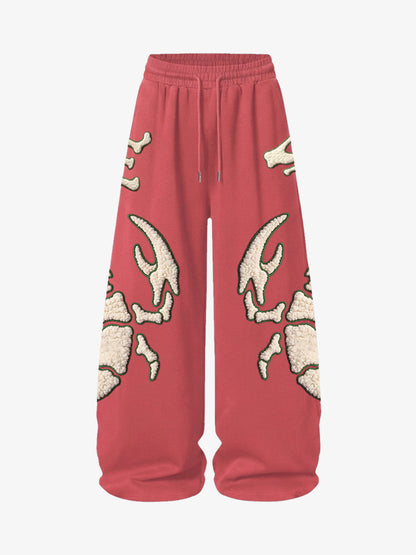 Scorpion Skeleton Terry Embroidered Wide-Leg Sweatpants; Pink / S, Pink / M, Pink / L, Pink / XL, Pink / 2XL
