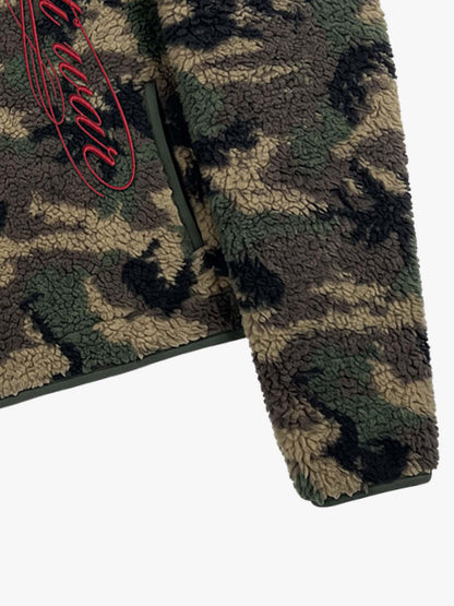 Letter Embroidered Camo Fleece Pullover Jacket; Forest Camouflage / S, Forest Camouflage / M, Forest Camouflage / L, Forest Camouflage / XL, Forest Camouflage / 2XL