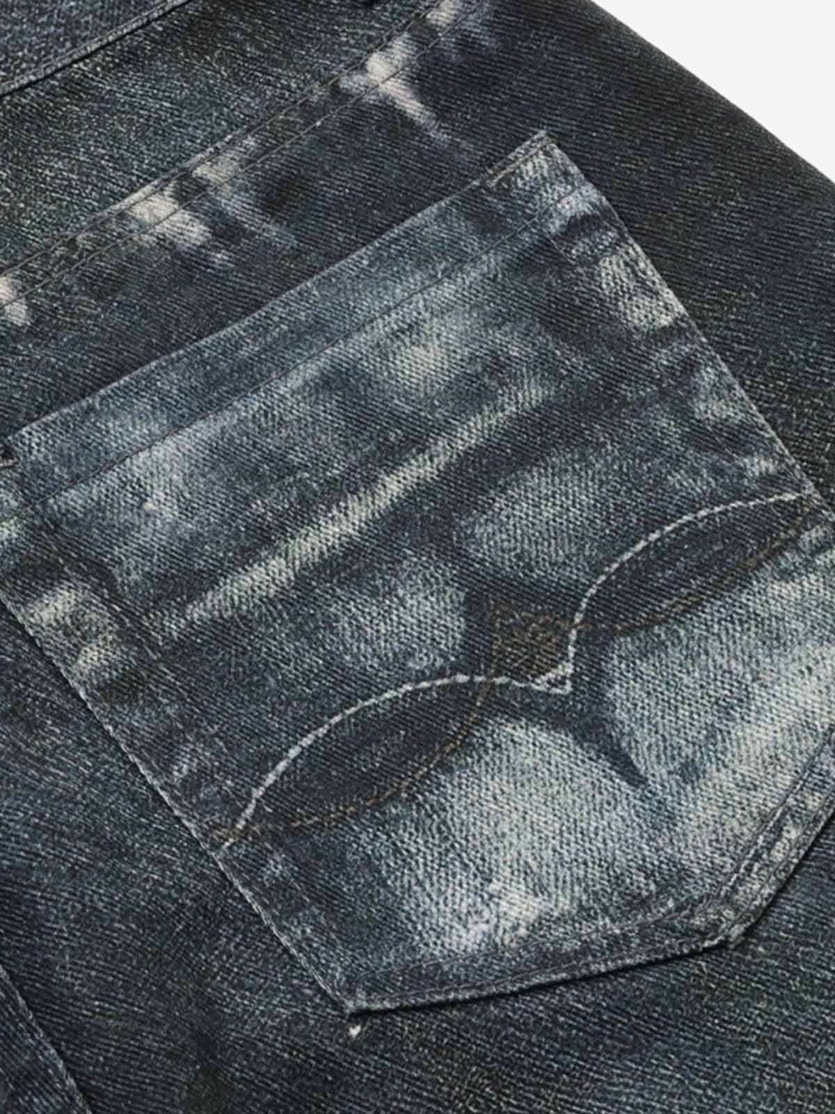 Digital 3D Graphic Distressed Denim Jeans; Black / S, Black / M, Black / L, Black / XL, Black / 2XL