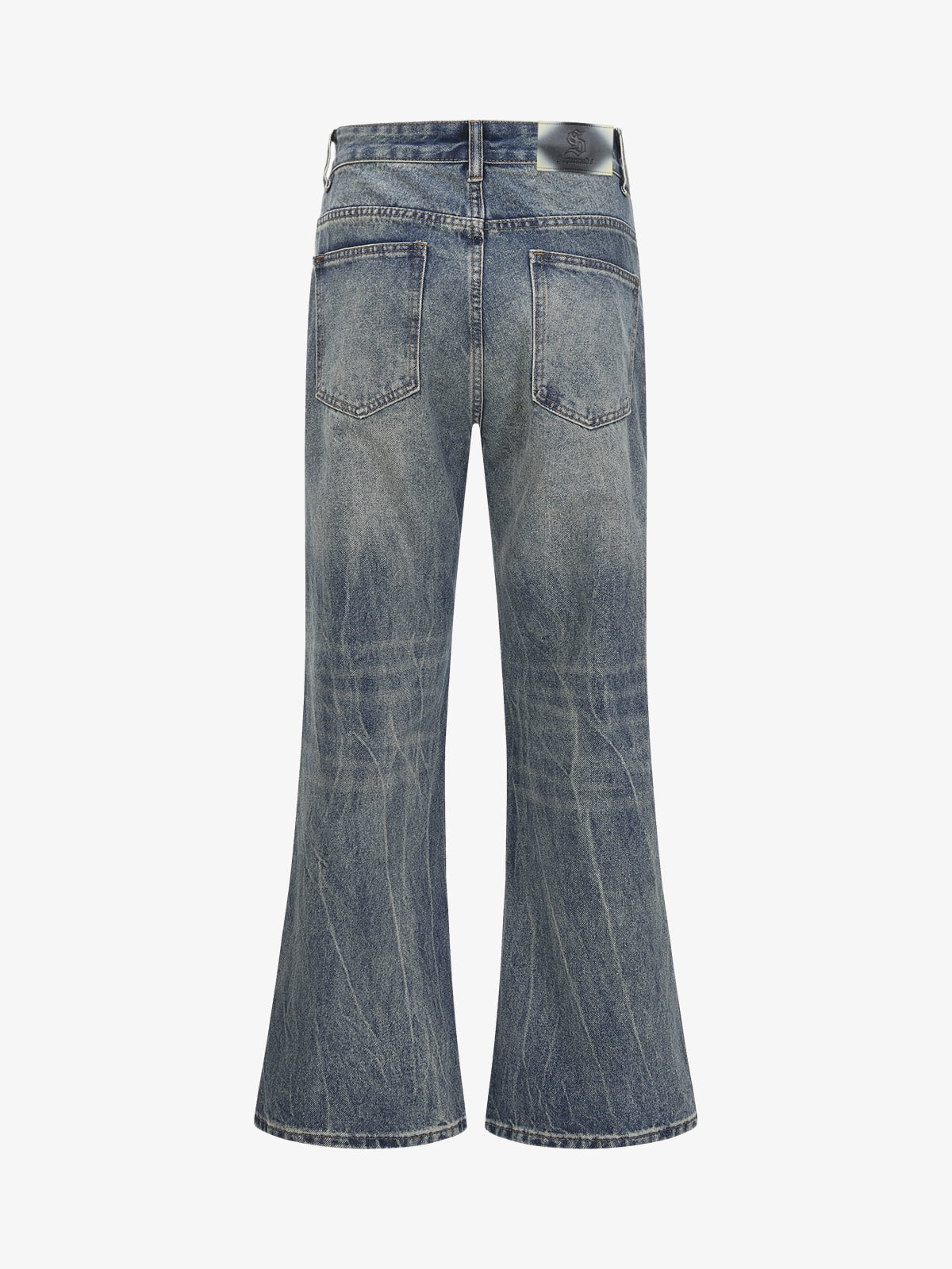 Retro Washed Faded Flared Jeans; Blue / S, Blue / M, Blue / L, Blue / XL, Blue / 2XL
