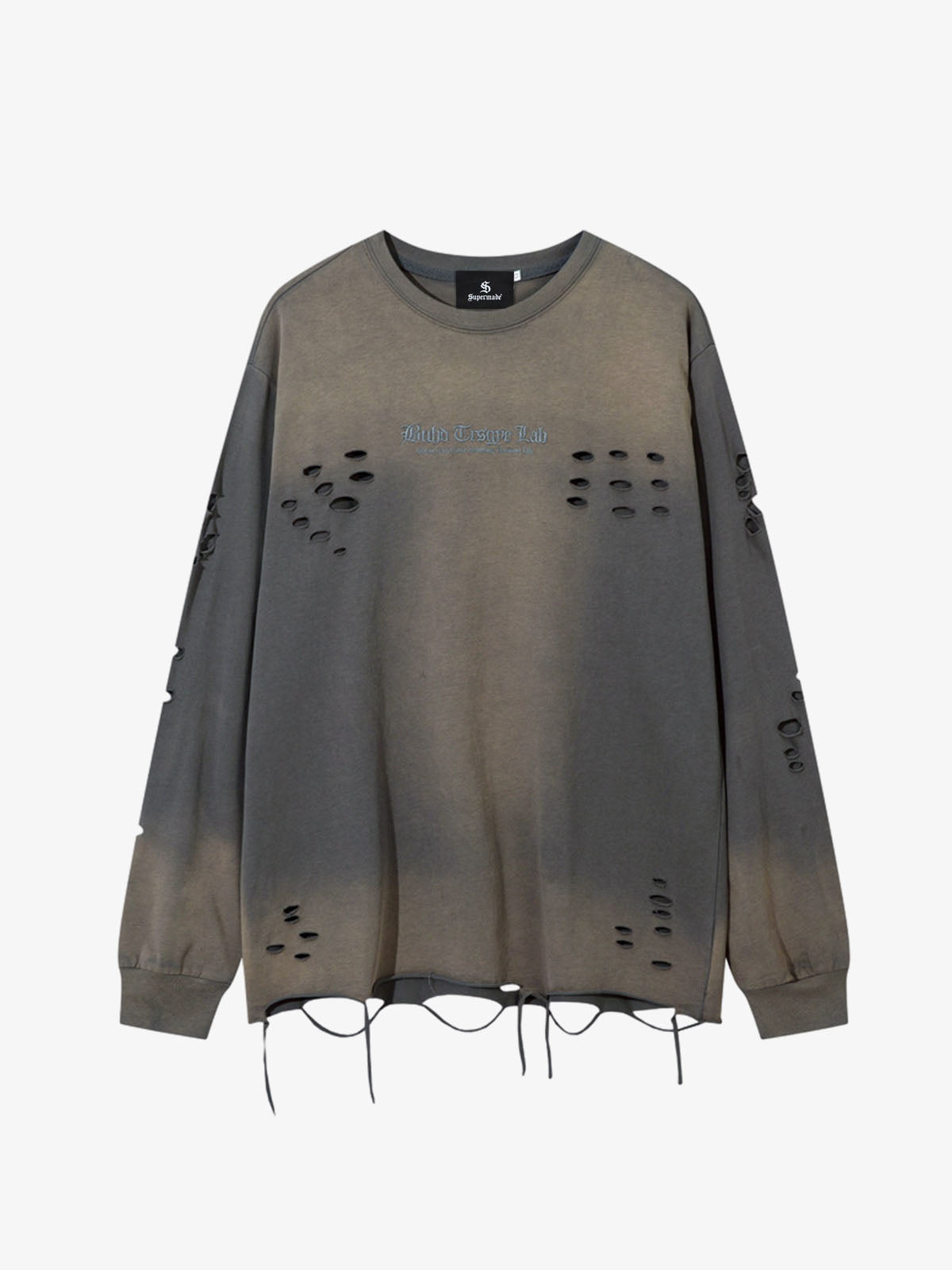 Gradient Washed Ripped Casual Sweatshirt; Gray / M, Gray / L, Gray / XL, Gray / 2XL