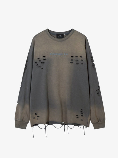 Gradient Washed Ripped Casual Sweatshirt; Gray / M, Gray / L, Gray / XL, Gray / 2XL