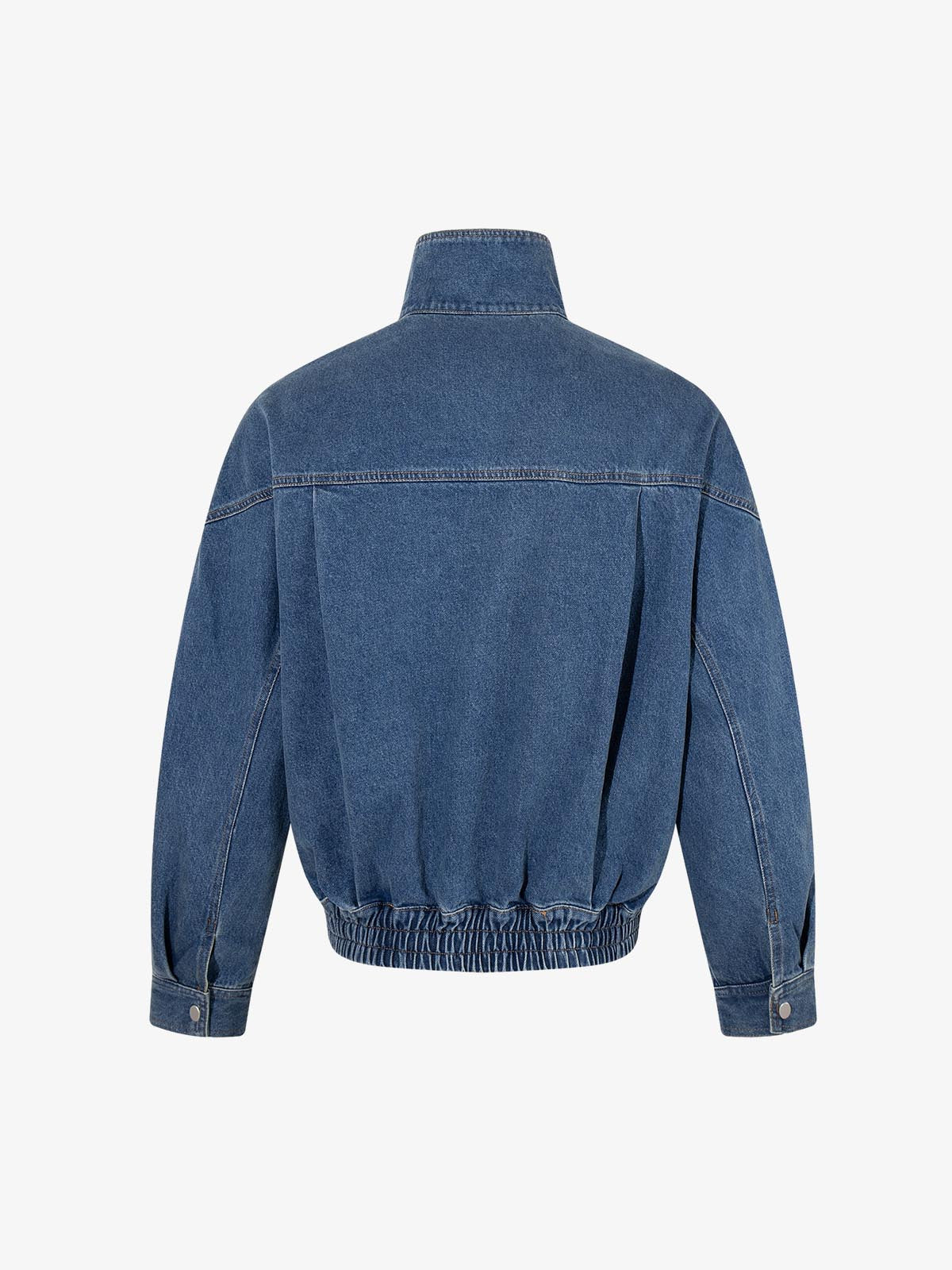 Metal Buckle Paneled Denim Jacket; Blue / M, Blue / L, Blue / XL, Blue / 2XL