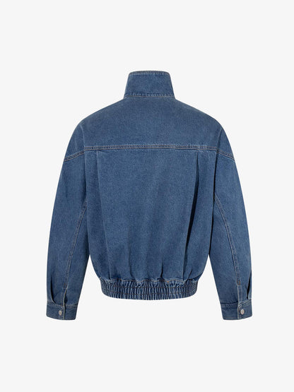 Metal Buckle Paneled Denim Jacket; Blue / M, Blue / L, Blue / XL, Blue / 2XL