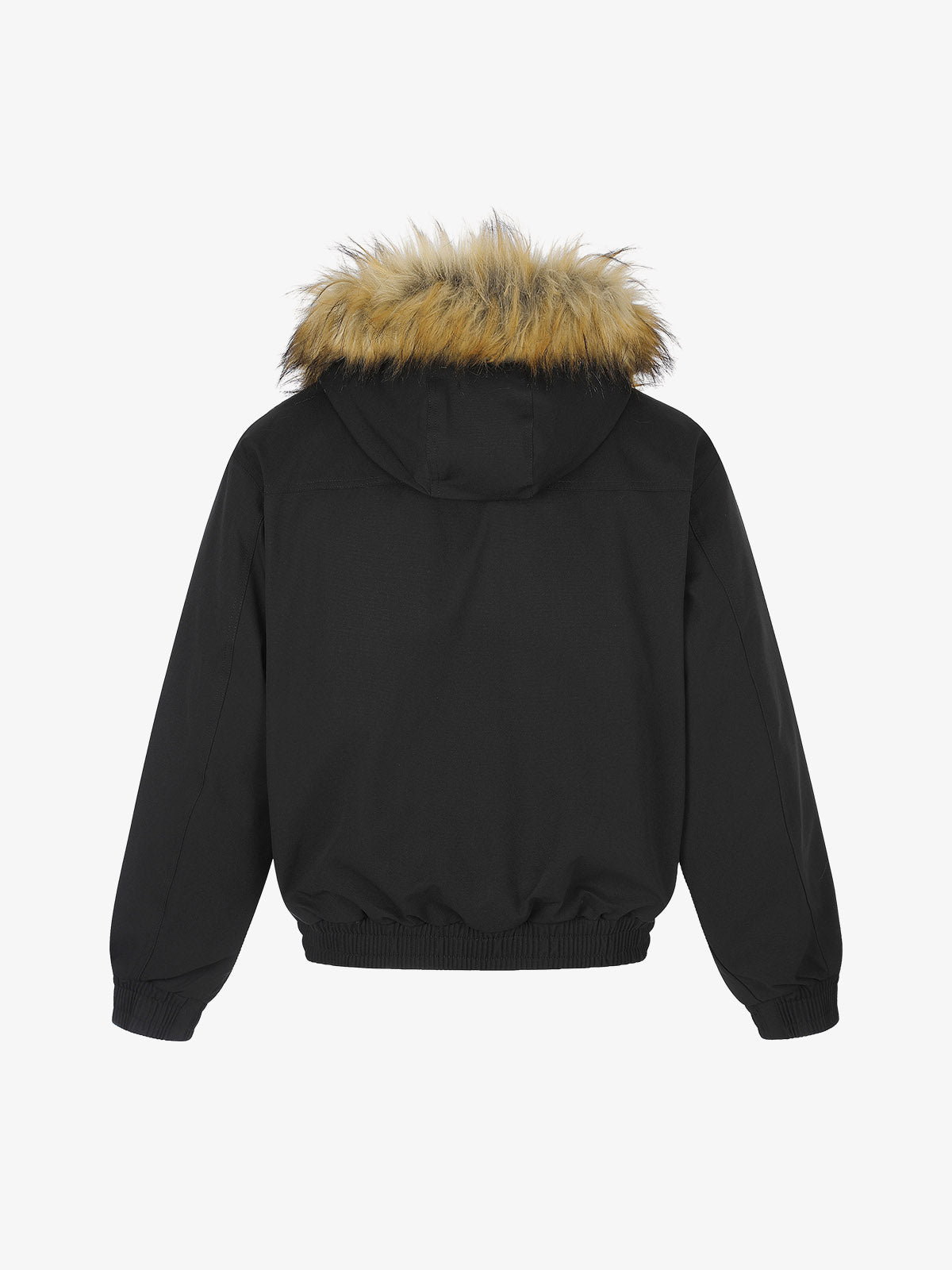 Deconstructed Layered Hooded Faux-Fur Collar Puffer Jacket; Black / S, Black / M, Black / L, Black / XL