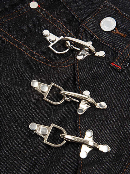 Airplane Buckle Curved Jeans; Black / S, Black / M, Black / L, Black / XL, Black / 2XL