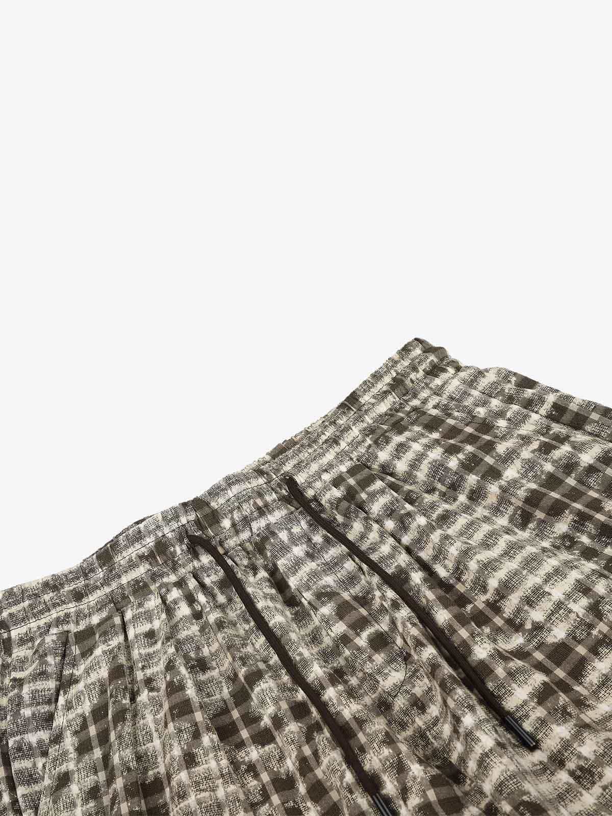 Distressed Plaid Casual Trousers; Coffee / S, Coffee / M, Coffee / L, Coffee / XL