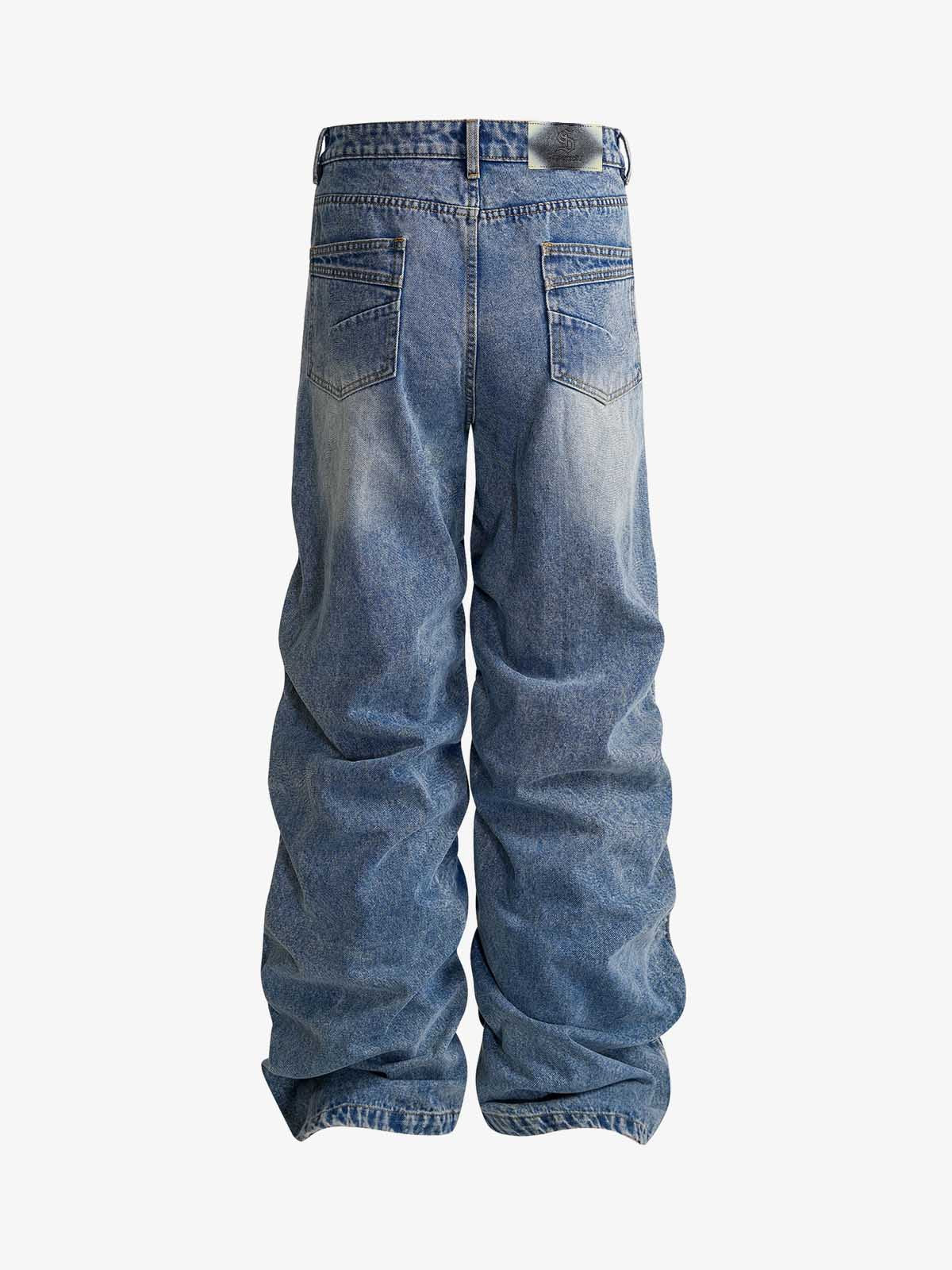 Y2K Faded Stacked Denim Jeans; Blue / S, Blue / M, Blue / L, Blue / XL